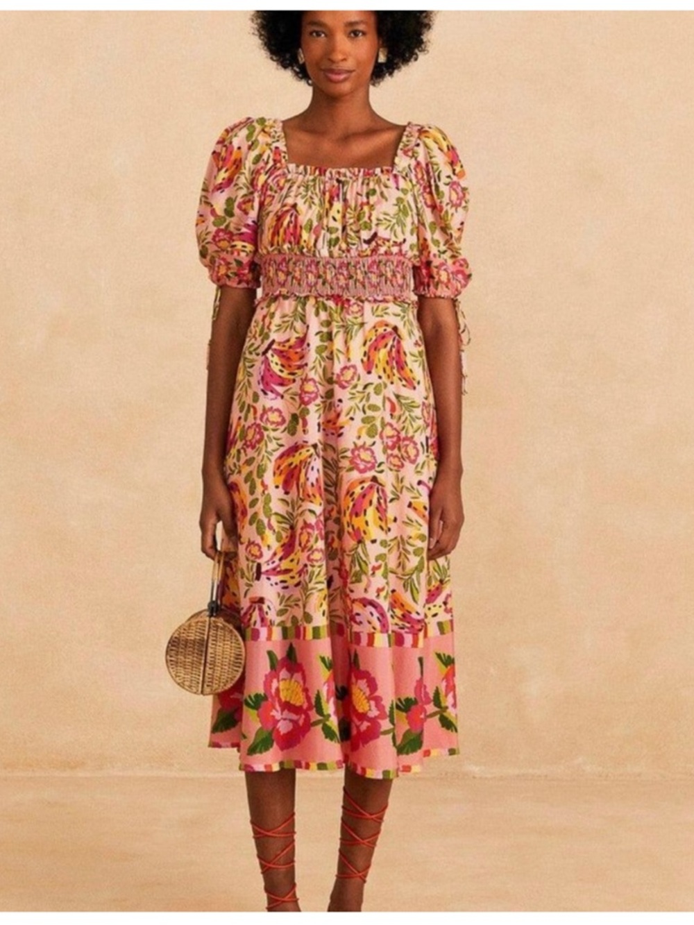 Farm Rio Painted Bananas midi dress